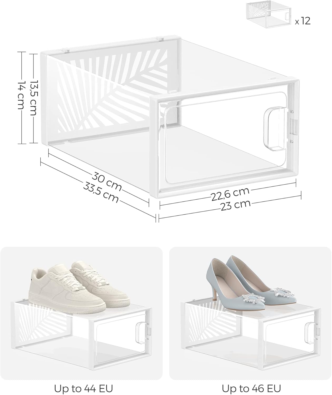 Set od 12 plastičnih, prozirnih kutija za obuću, 33,5 x 23 x 14 cm, bijele | SONGMICS-vitahome.hr