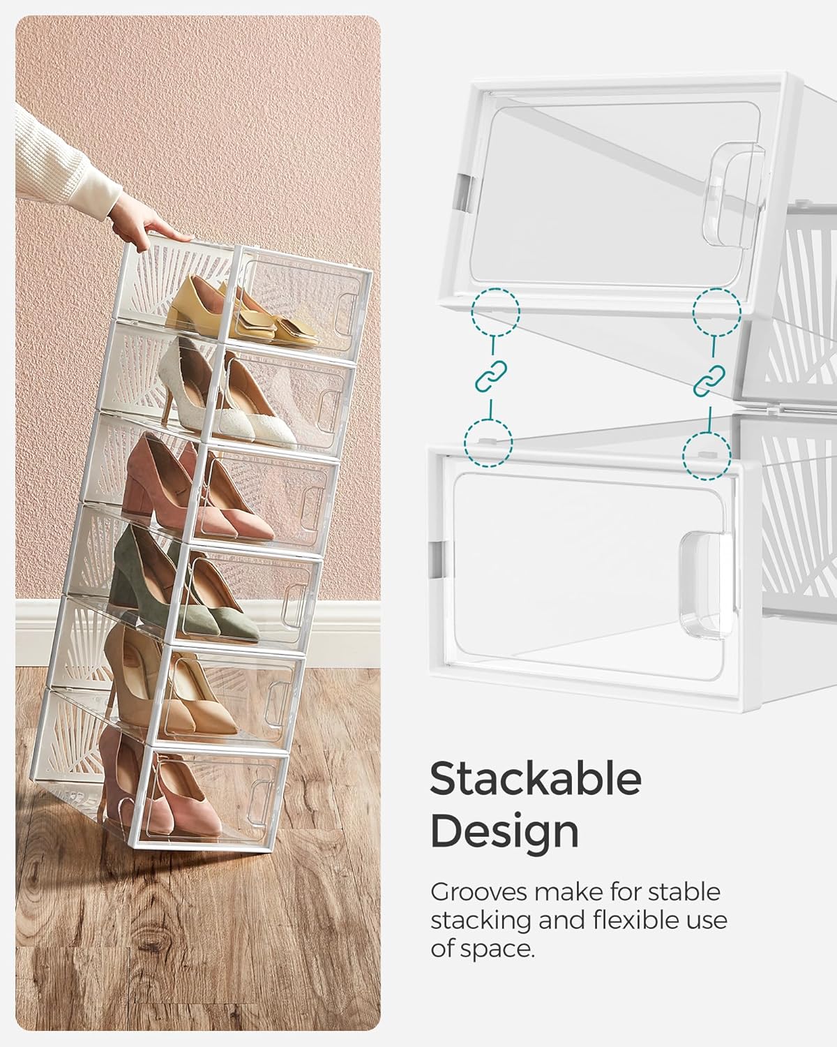 Set od 12 plastičnih, prozirnih kutija za obuću, 33,5 x 23 x 14 cm, bijele | SONGMICS-vitahome.hr