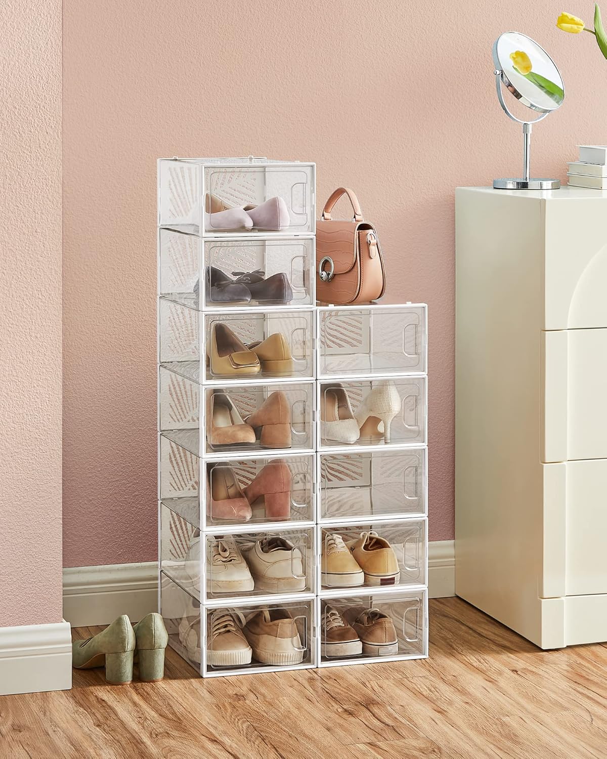 Set od 12 plastičnih, prozirnih kutija za obuću, 33,5 x 23 x 14 cm, bijele | SONGMICS-vitahome.hr