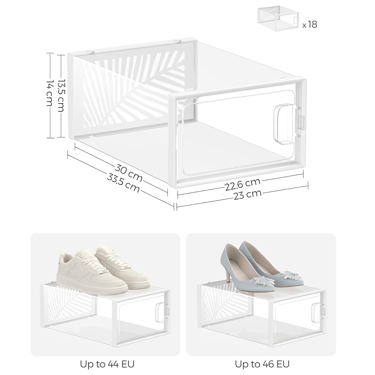 Set od 18 kutija za cipele, kutije za pohranu koje se mogu složiti, prozirno-bijele | SONGMICS-vitahome.hr
