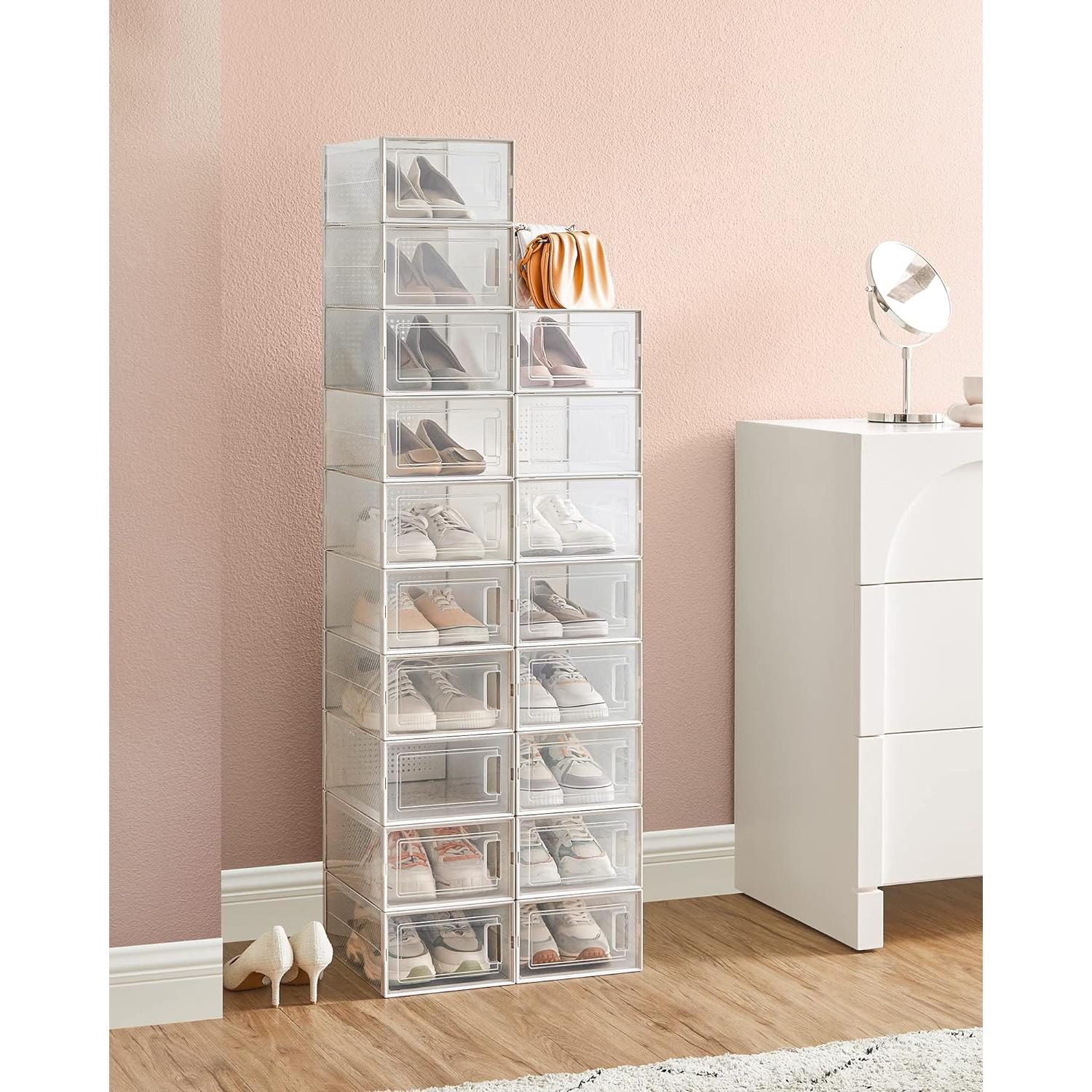 Set od 18 kutija za cipele, kutije za pohranu koje se mogu sloziti, prozirno-bijele | SONGMICS-vitahome.hr