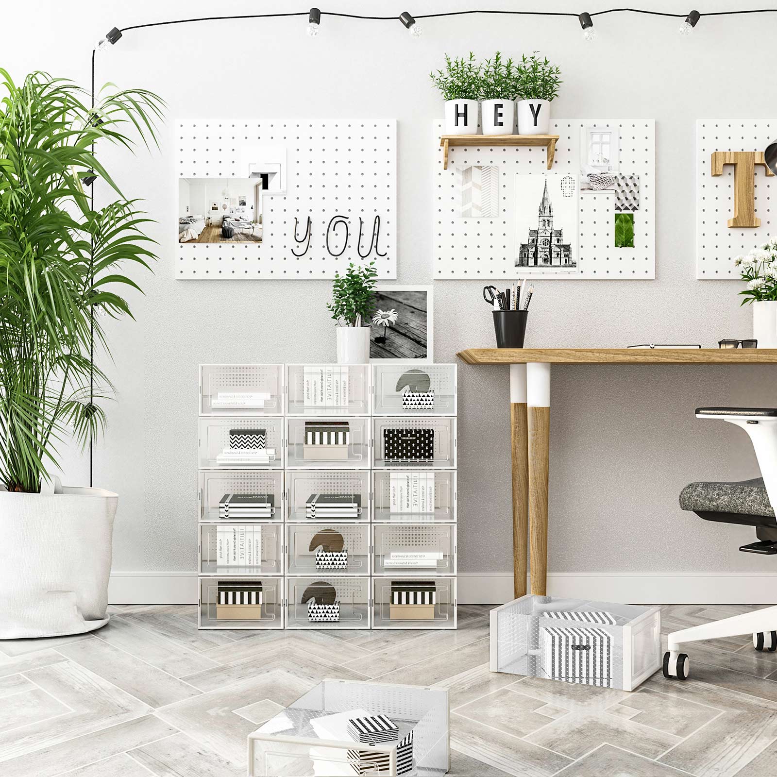 Set od 18 kutija za cipele, kutije za pohranu koje se mogu sloziti, prozirno-bijele | SONGMICS-vitahome.hr