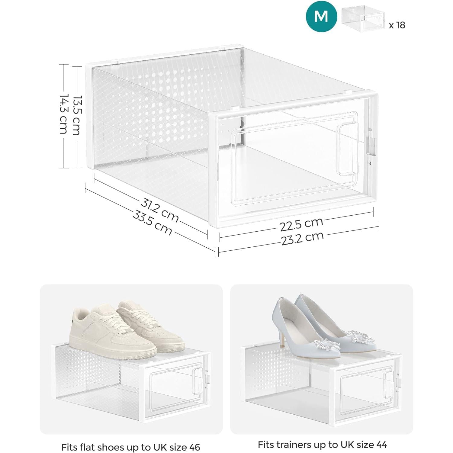Set od 18 kutija za cipele, kutije za pohranu koje se mogu sloziti, prozirno-bijele | SONGMICS-vitahome.hr