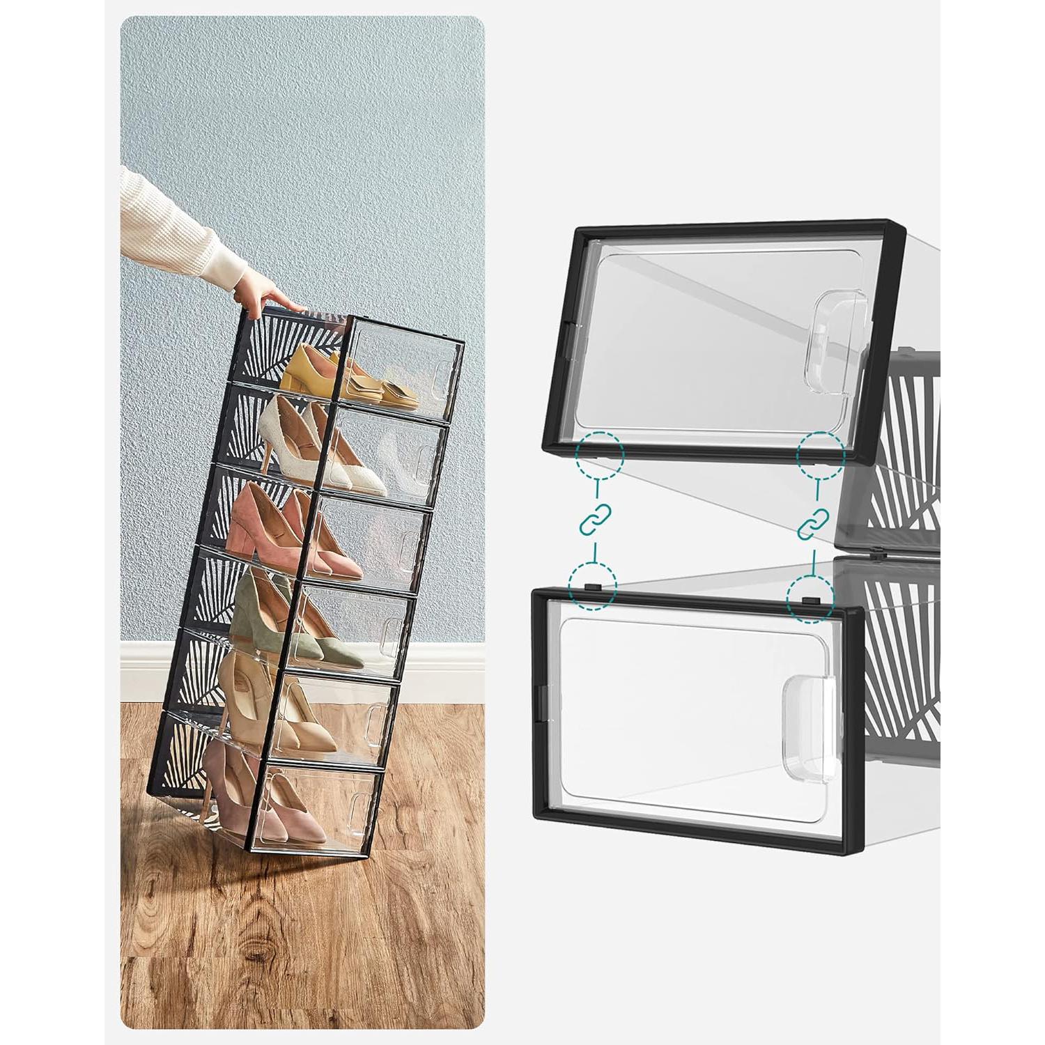 Set od 18 kutija za cipele, kutije za pohranu koje se mogu složiti, prozirno-crne | SONGMICS-vitahome.hr