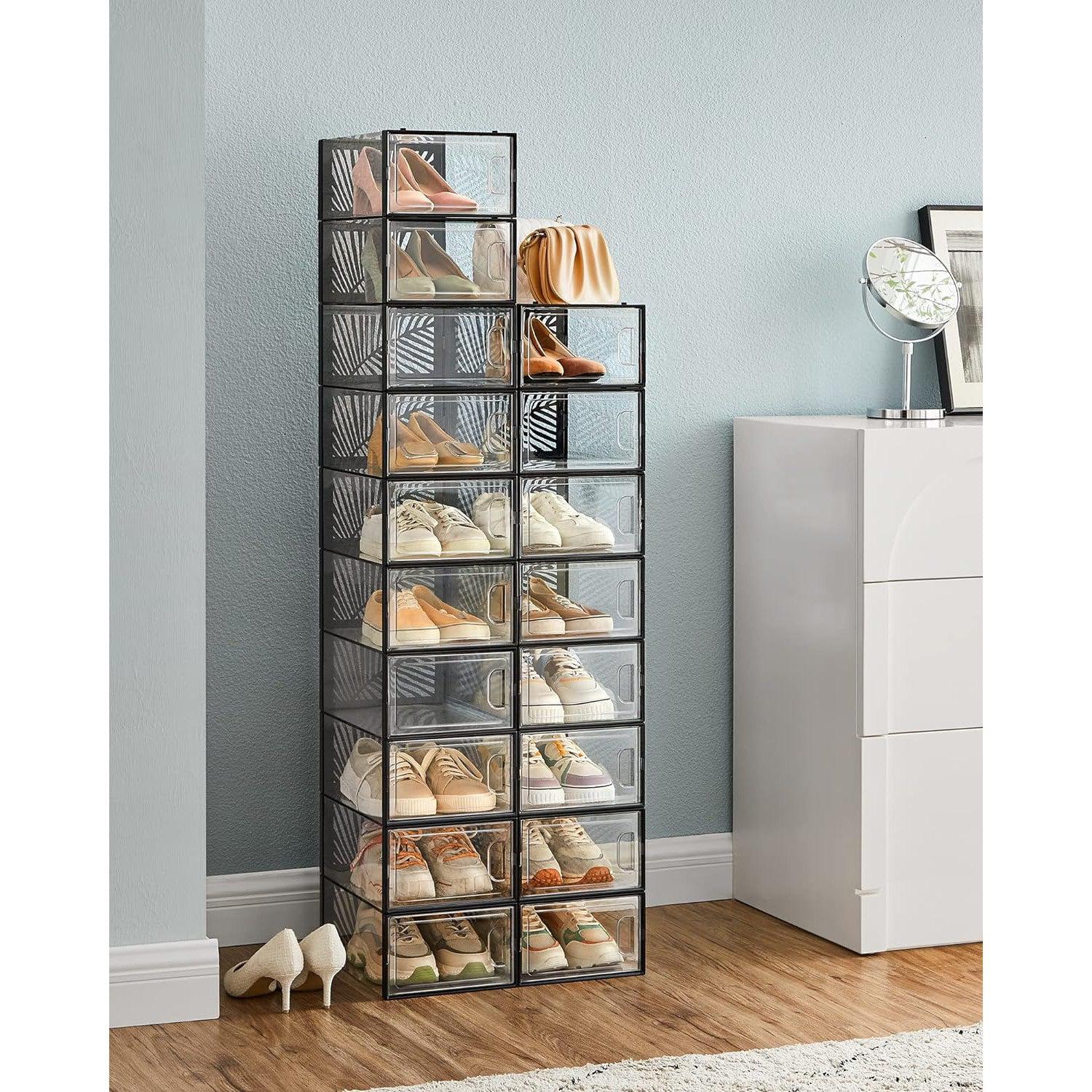 Set od 18 kutija za cipele, kutije za pohranu koje se mogu složiti, prozirno-crne | SONGMICS-vitahome.hr