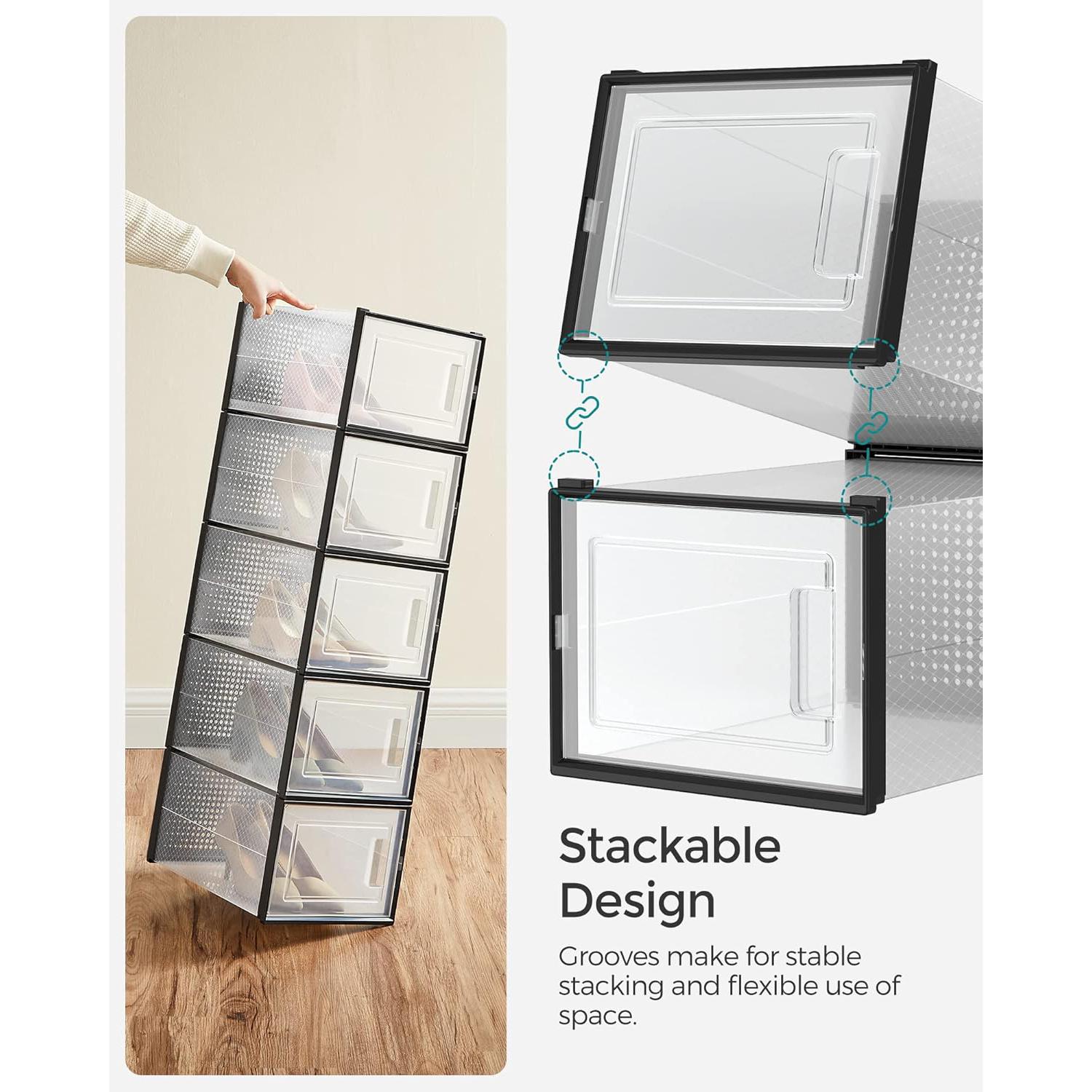 Set od 18 složivih kutija za cipele, dimenzije po kutiji 35 x 25,2 x 19 cm, crne | SONGMICS-vitahome.hr