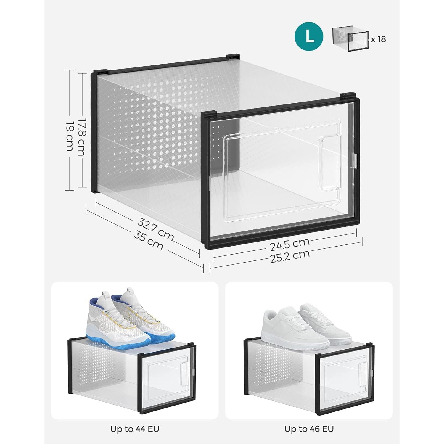 Set od 18 složivih kutija za cipele, dimenzije po kutiji 35 x 25,2 x 19 cm, crne | SONGMICS-vitahome.hr