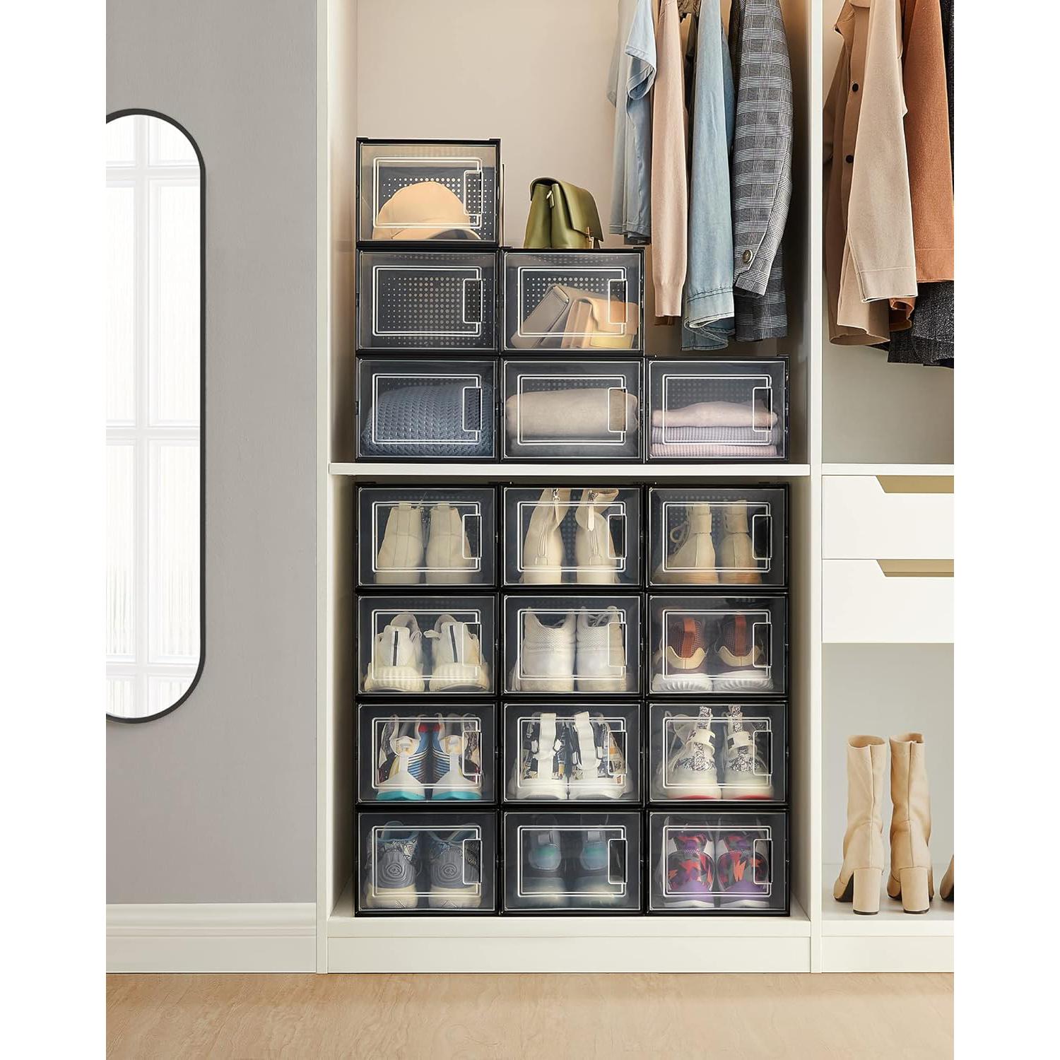 Set od 18 složivih kutija za cipele, dimenzije po kutiji 35 x 25,2 x 19 cm, crne | SONGMICS-vitahome.hr
