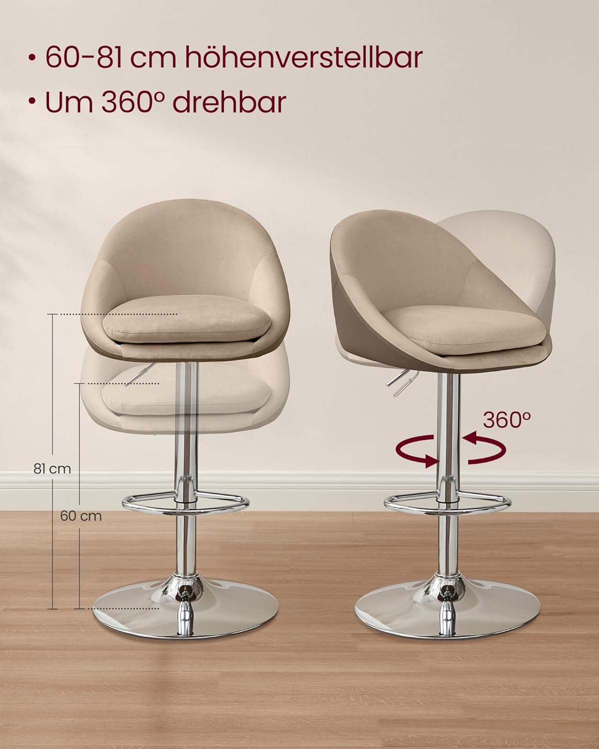 Set od 2 barska stolca podesive visine s naslonom, svijetlo smeđe | VASAGLE-vitahome.hr