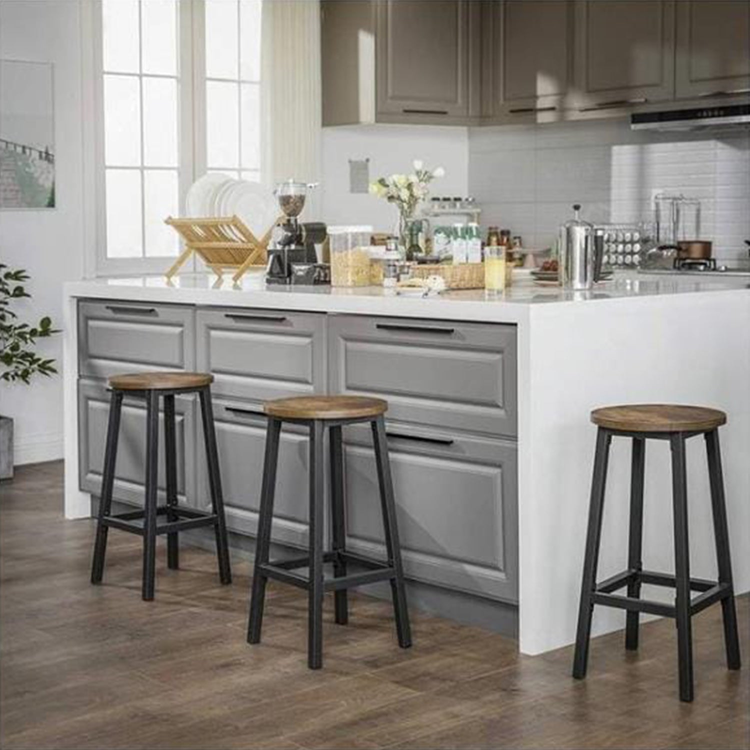 Set od 2 barske stolice, 65 cm visine, rustikalno smeđa i crna | VASAGLE-vitahome.hr