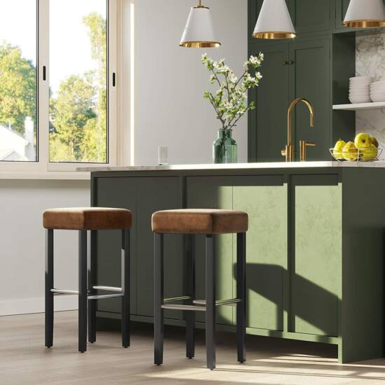 Set od 2 barske stolice bez naslona od umjetne kože, visine 76cm, smeđe | SONGMICS-vitahome.hr
