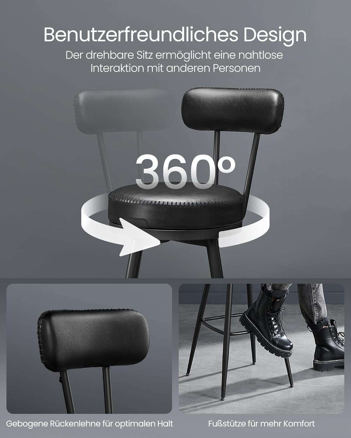 Set od 2 barske stolice iz EKHO kolekcije, 54 x 54 x 91 cm, crne | VASAGLE-VASAGLE-Vita Home