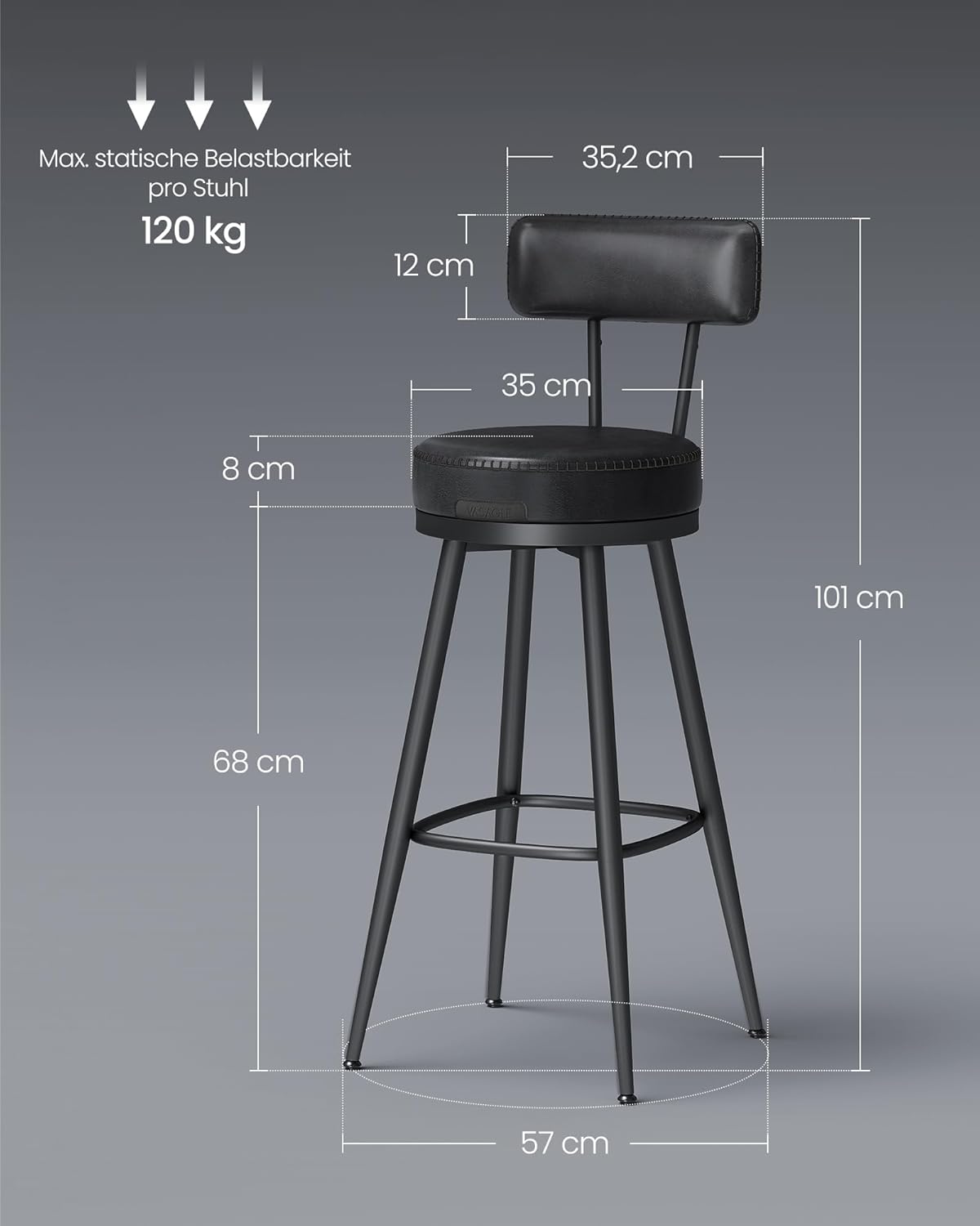 Set od 2 barske stolice iz EKHO kolekcije, 54 x 54 x 91 cm, crne | VASAGLE-VASAGLE-Vita Home