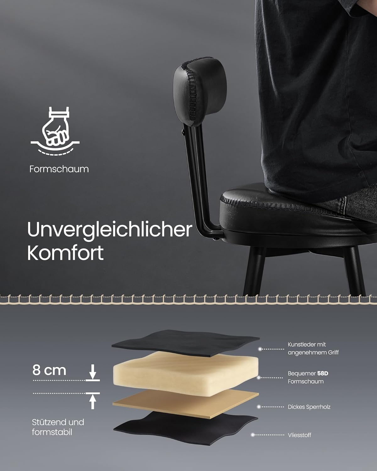 Set od 2 barske stolice iz EKHO kolekcije, 54 x 54 x 91 cm, crne | VASAGLE-VASAGLE-Vita Home