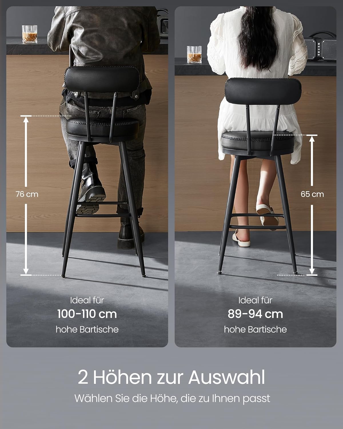 Set od 2 barske stolice iz EKHO kolekcije, 54 x 54 x 91 cm, crne | VASAGLE-VASAGLE-Vita Home