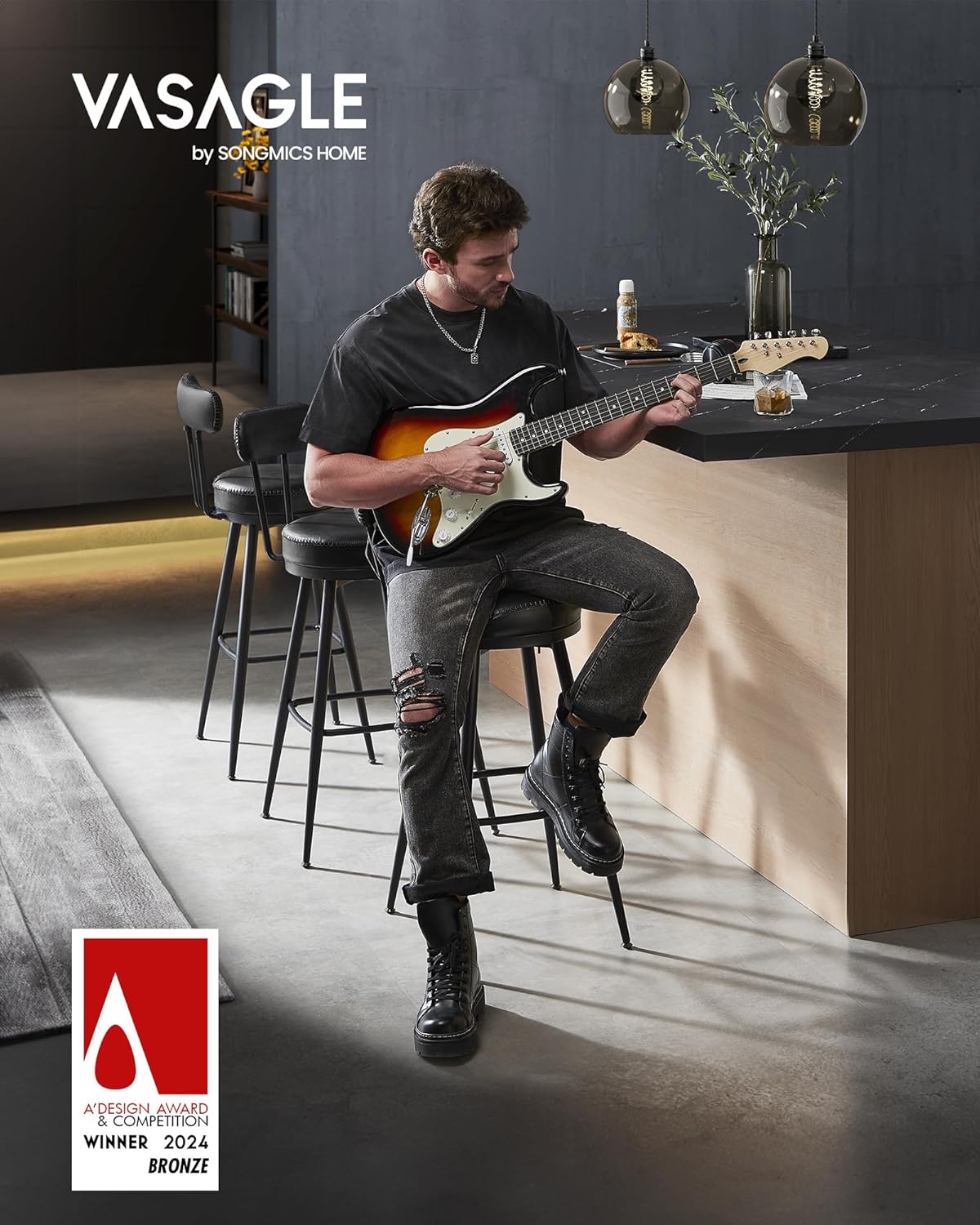 Set od 2 barske stolice iz EKHO kolekcije, 54 x 54 x 91 cm, crne | VASAGLE-VASAGLE-Vita Home