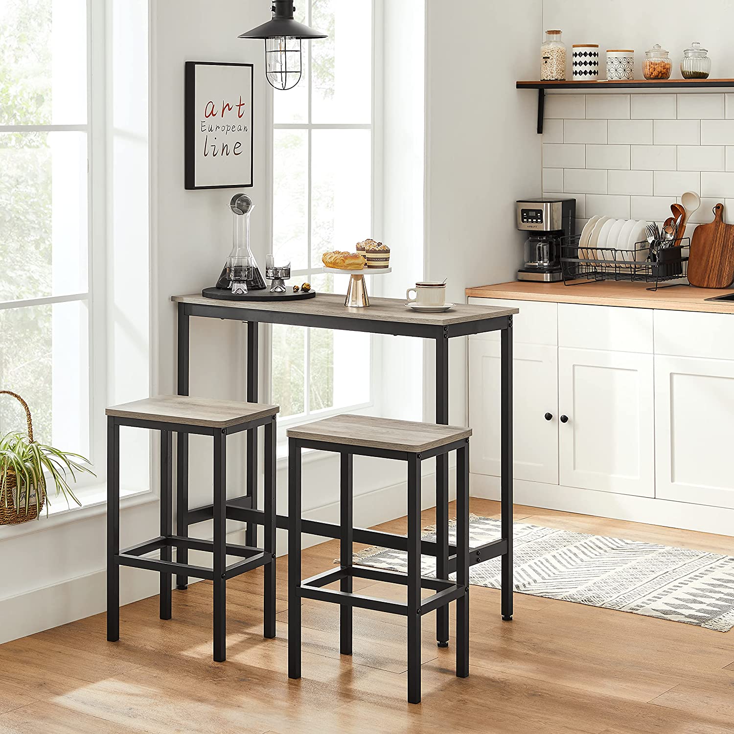 Set od 2 barske stolice, kuhinjske stolice 40 x 65 x 30 cm, sivo-crna | VASAGLE-vitahome.hr