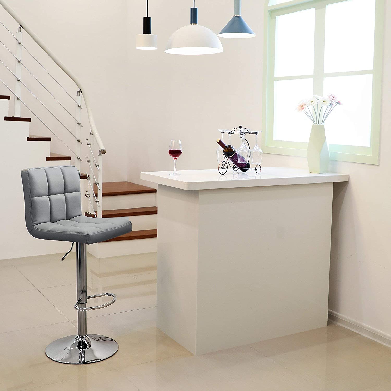 Set od 2 barske stolice, podesive po visini, okretne za 360°, sive | SONGMICS-vitahome.hr