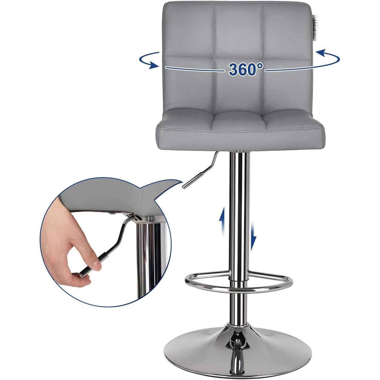 Set od 2 barske stolice, podesive po visini, okretne za 360°, sive | SONGMICS-vitahome.hr