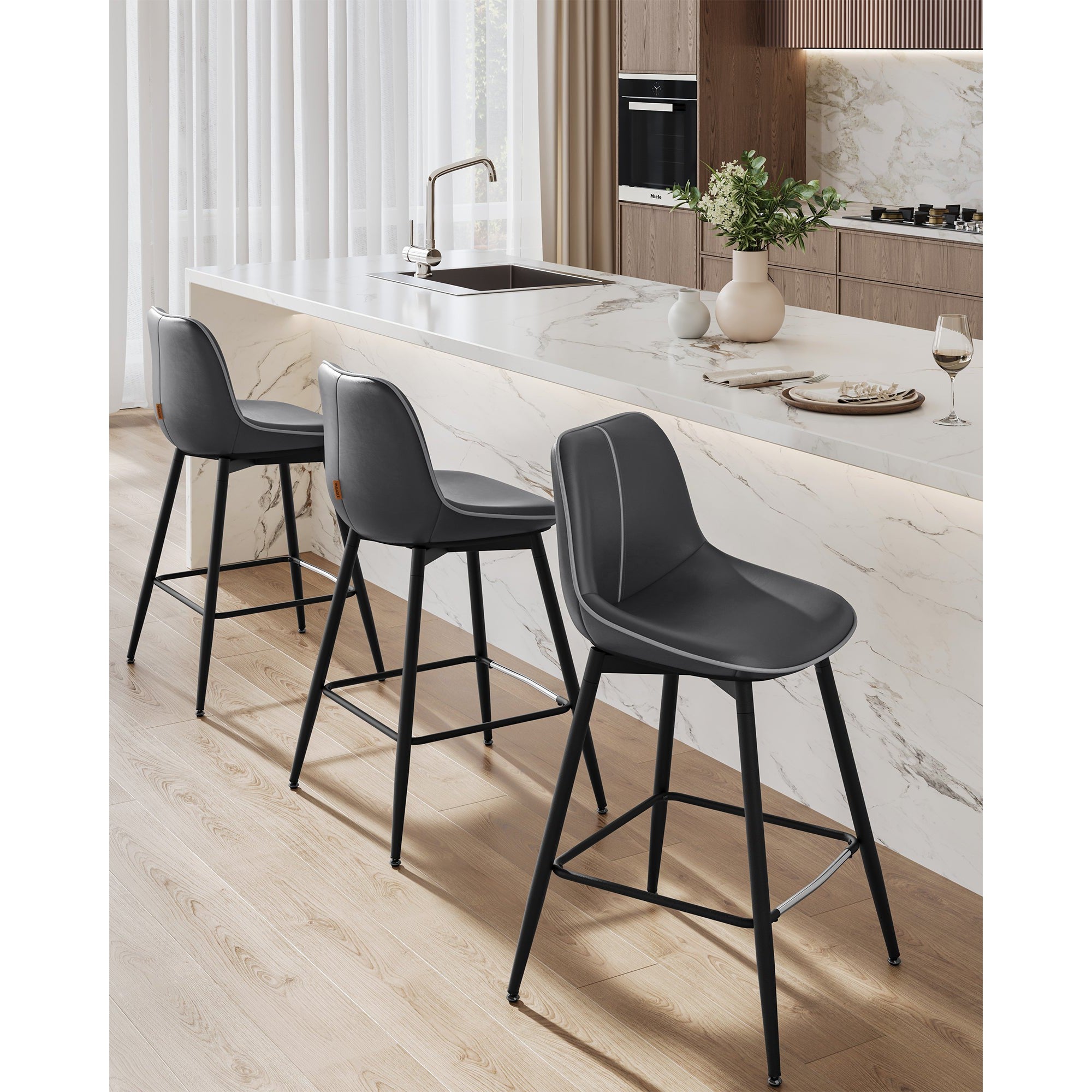 Set od 2 barske stolice s ergonomskim naslonom , visina sjedala 62 cm, crna | VASAGLE-vitahome.hr