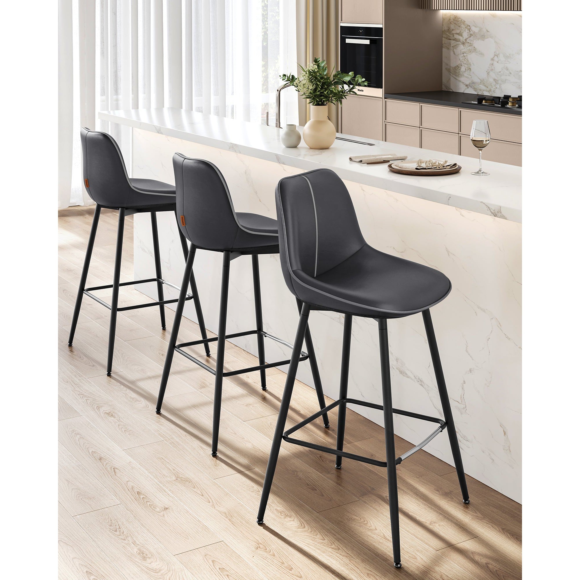 Set od 2 barske stolice s ergonomskim naslonom , visina sjedala 73 cm, crna | VASAGLE-vitahome.hr