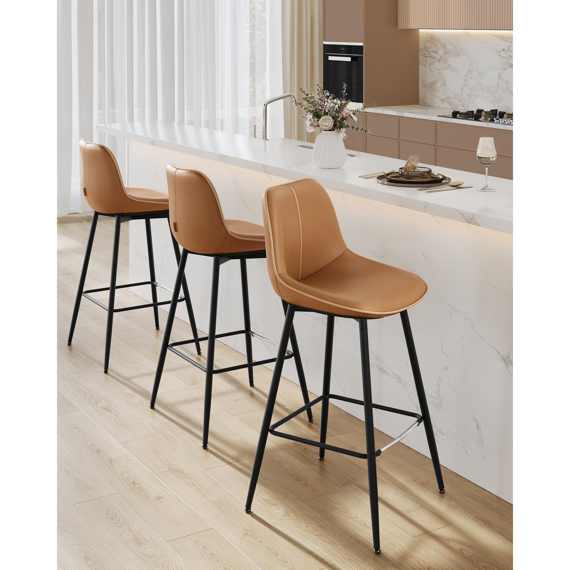 Set od 2 barske stolice s ergonomskim naslonom , visina sjedala 73 cm, smeđe | VASAGLE-vitahome.hr