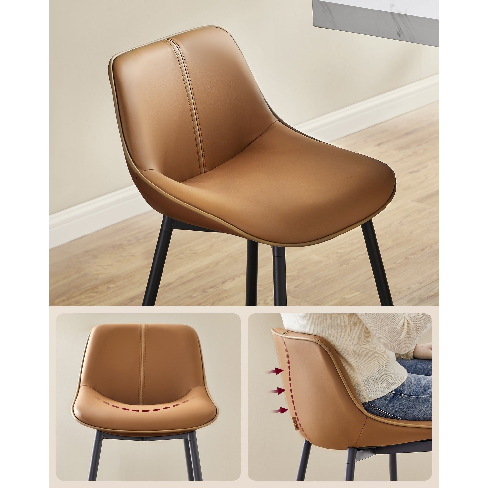 Set od 2 barske stolice s ergonomskim naslonom , visina sjedala 73 cm, smeđe | VASAGLE-vitahome.hr
