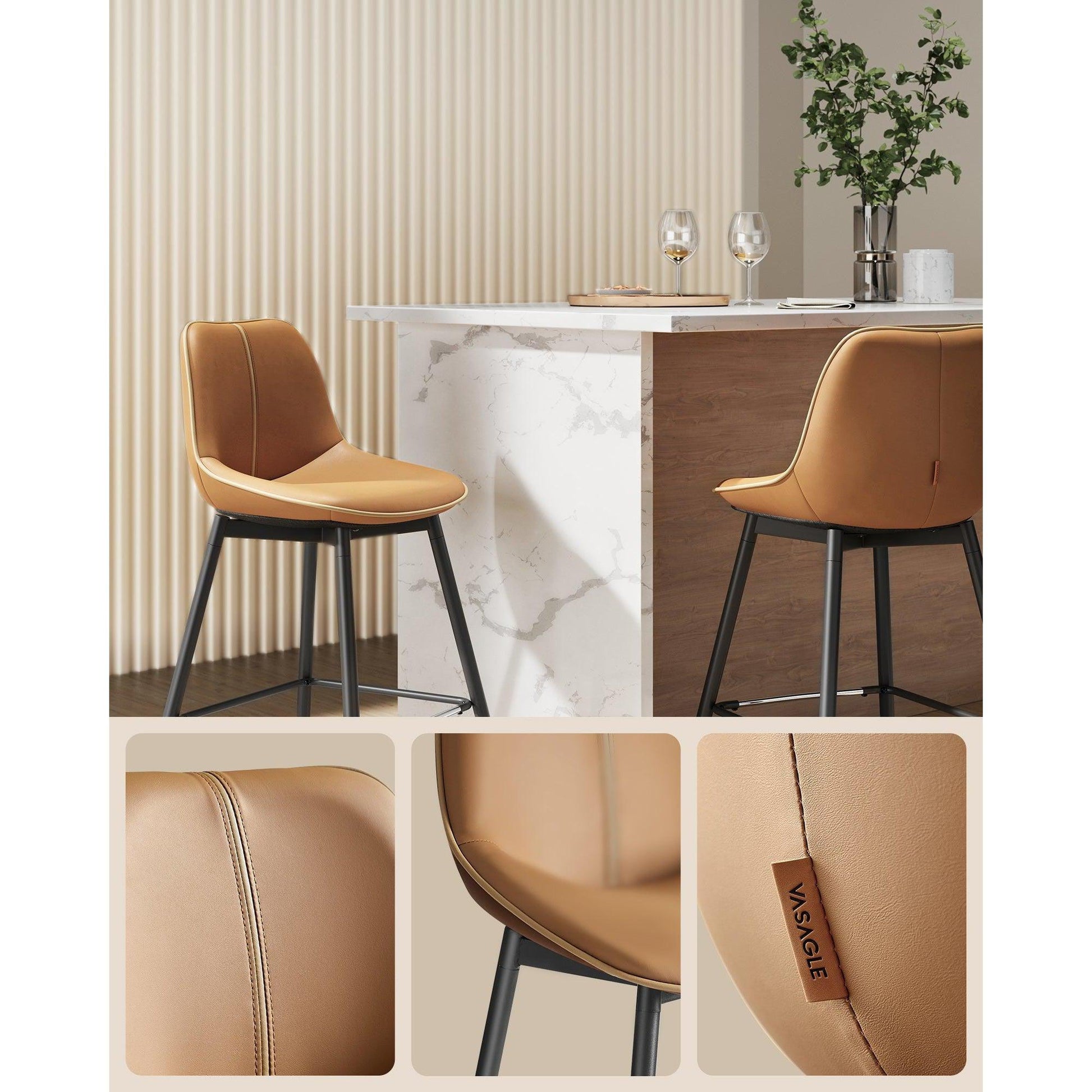 Set od 2 barske stolice s ergonomskim naslonom , visina sjedala 73 cm, smeđe | VASAGLE-vitahome.hr