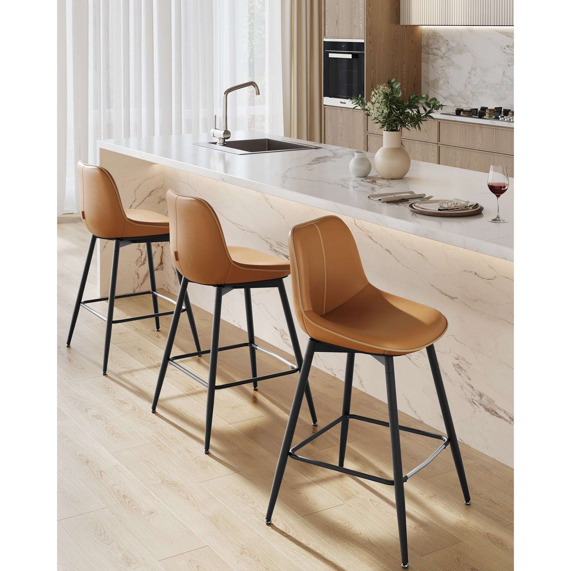 Set od 2 barske stolice s ergonomskim naslonom za leđa, visne 62 cm, smeđe | VASAGLE-vitahome.hr
