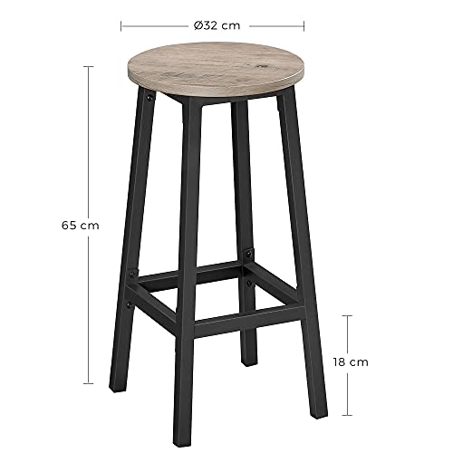 Set od 2 barske stolice s metalnim okvirom, visine 65 cm, sive i crne boje | VASAGLE-vitahome.hr