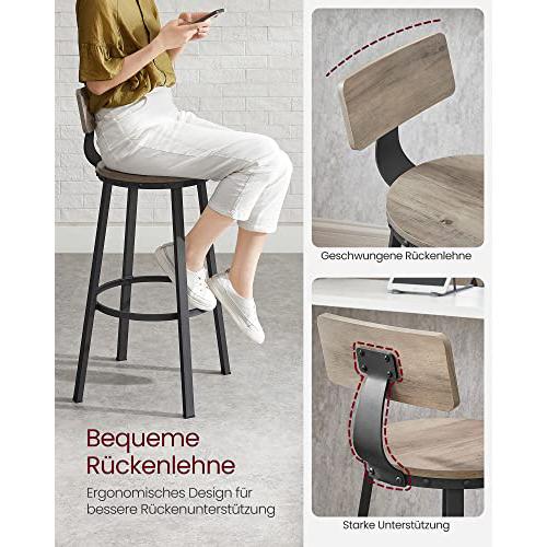 Set od 2 barske stolice s naslonima, visine 73 cm, smeđe i crne boje | VASAGLE-vitahome.hr