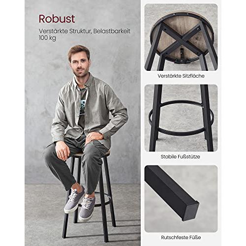 Set od 2 barske stolice s naslonima, visine 73 cm, smeđe i crne boje | VASAGLE-vitahome.hr