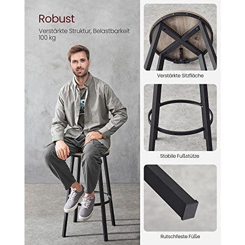 Set od 2 barske stolice s naslonima, visine 73 cm, smeđe i crne boje | VASAGLE-vitahome.hr