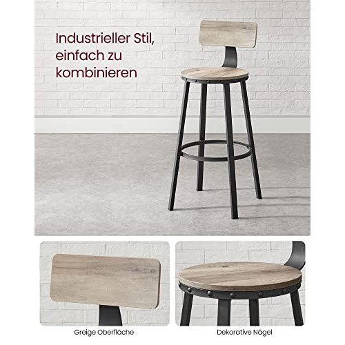 Set od 2 barske stolice s naslonima, visine 73 cm, smeđe i crne boje | VASAGLE-vitahome.hr