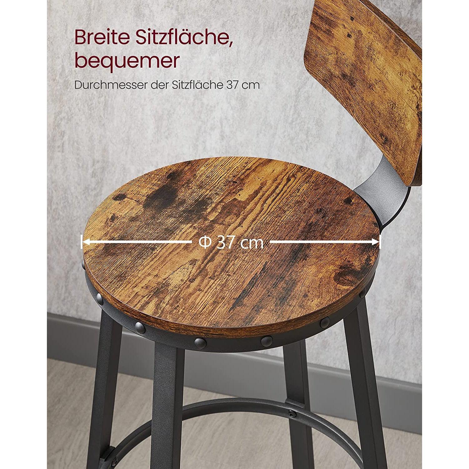 Set od 2 barske stolice s naslonom, 73,2 cm, rustikalno smeđe i crne boje | VASAGLE-vitahome.hr