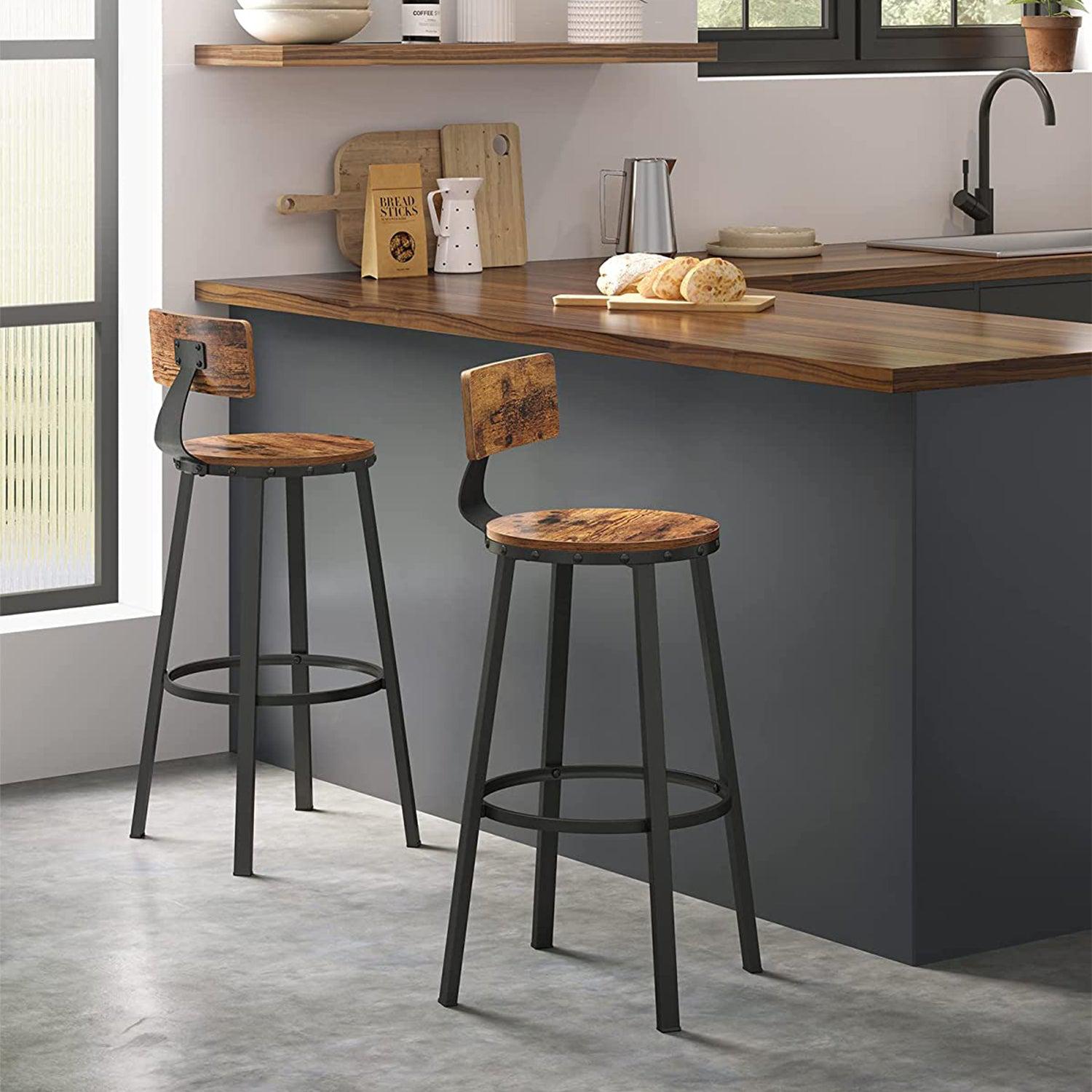Set od 2 barske stolice s naslonom, 73,2 cm, rustikalno smeđe i crne boje | VASAGLE-vitahome.hr
