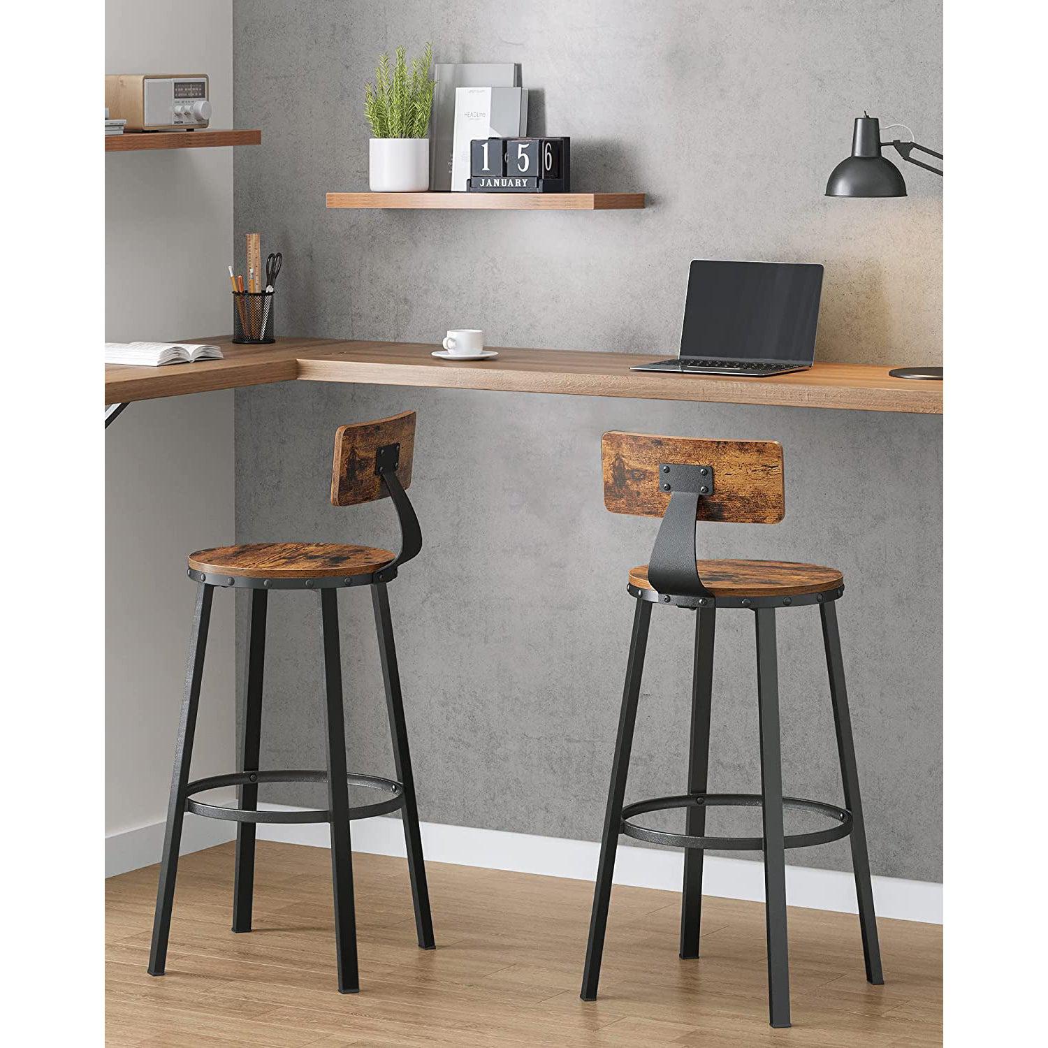 Set od 2 barske stolice s naslonom, 73,2 cm, rustikalno smeđe i crne boje | VASAGLE-vitahome.hr