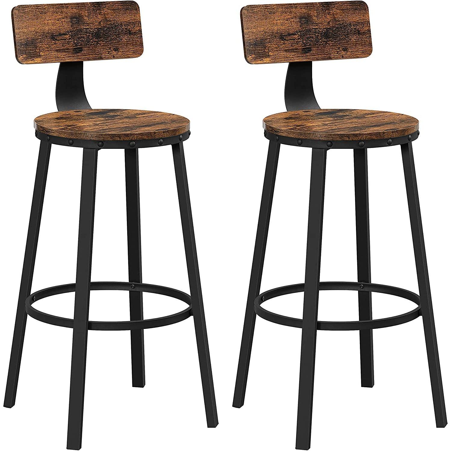 Set od 2 barske stolice s naslonom, 73,2 cm, rustikalno smeđe i crne boje | VASAGLE-vitahome.hr