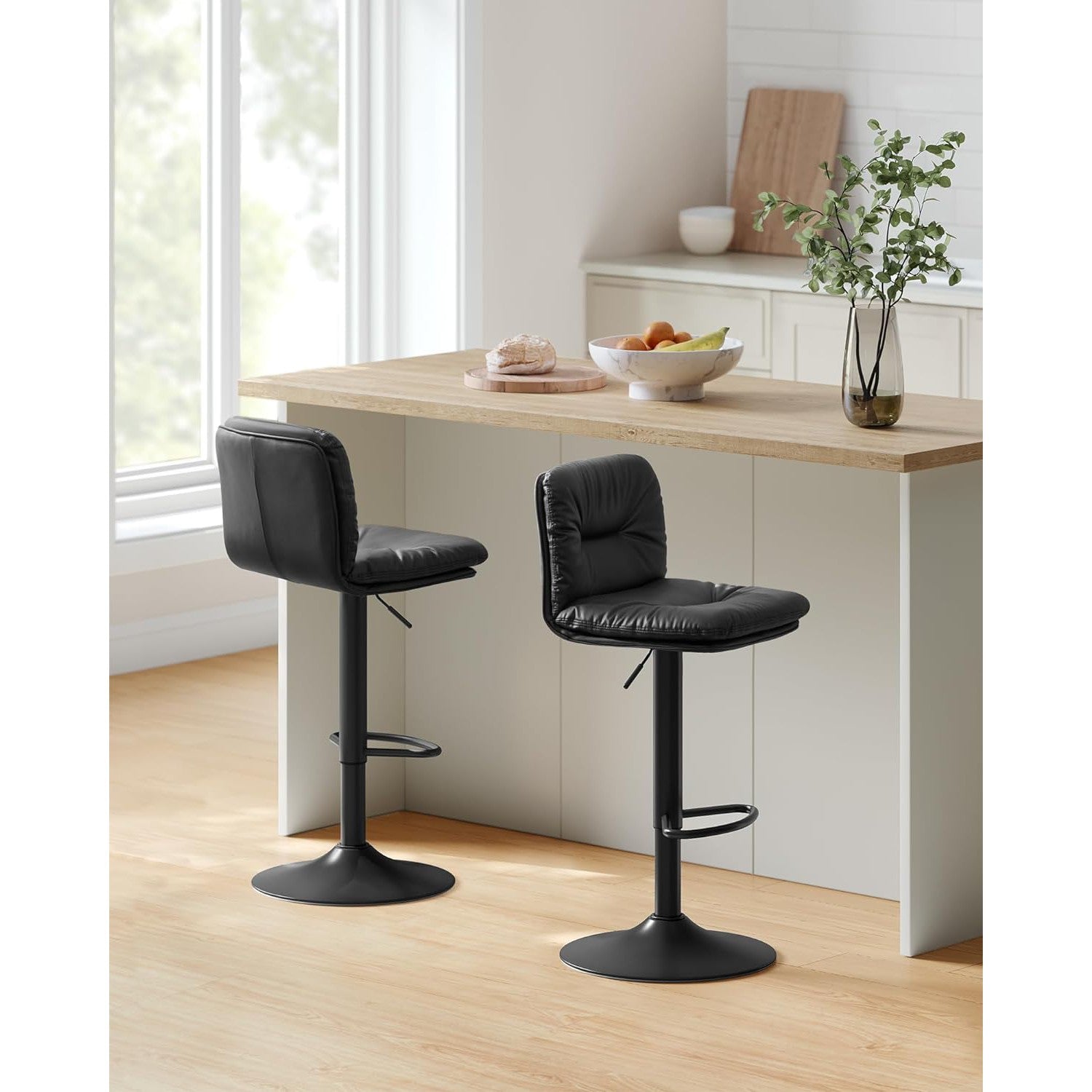 Set od 2 barske stolice s naslonom, podesive visine, 47 x 41 x (89–110) cm, crne | VASAGLE-vitahome.hr