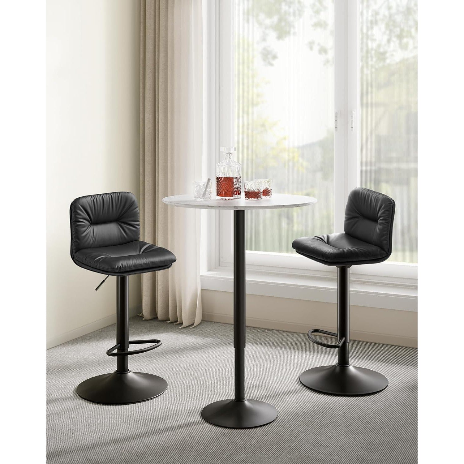 Set od 2 barske stolice s naslonom, podesive visine, 47 x 41 x (89–110) cm, crne | VASAGLE-vitahome.hr