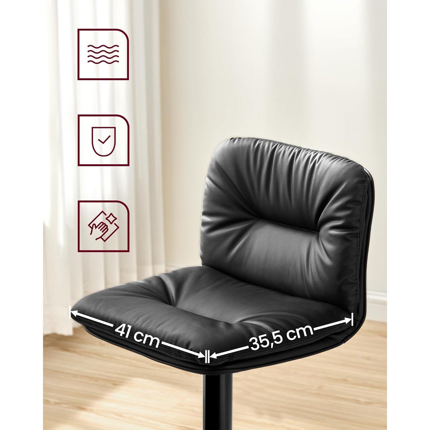 Set od 2 barske stolice s naslonom, podesive visine, 47 x 41 x (89–110) cm, crne | VASAGLE-vitahome.hr