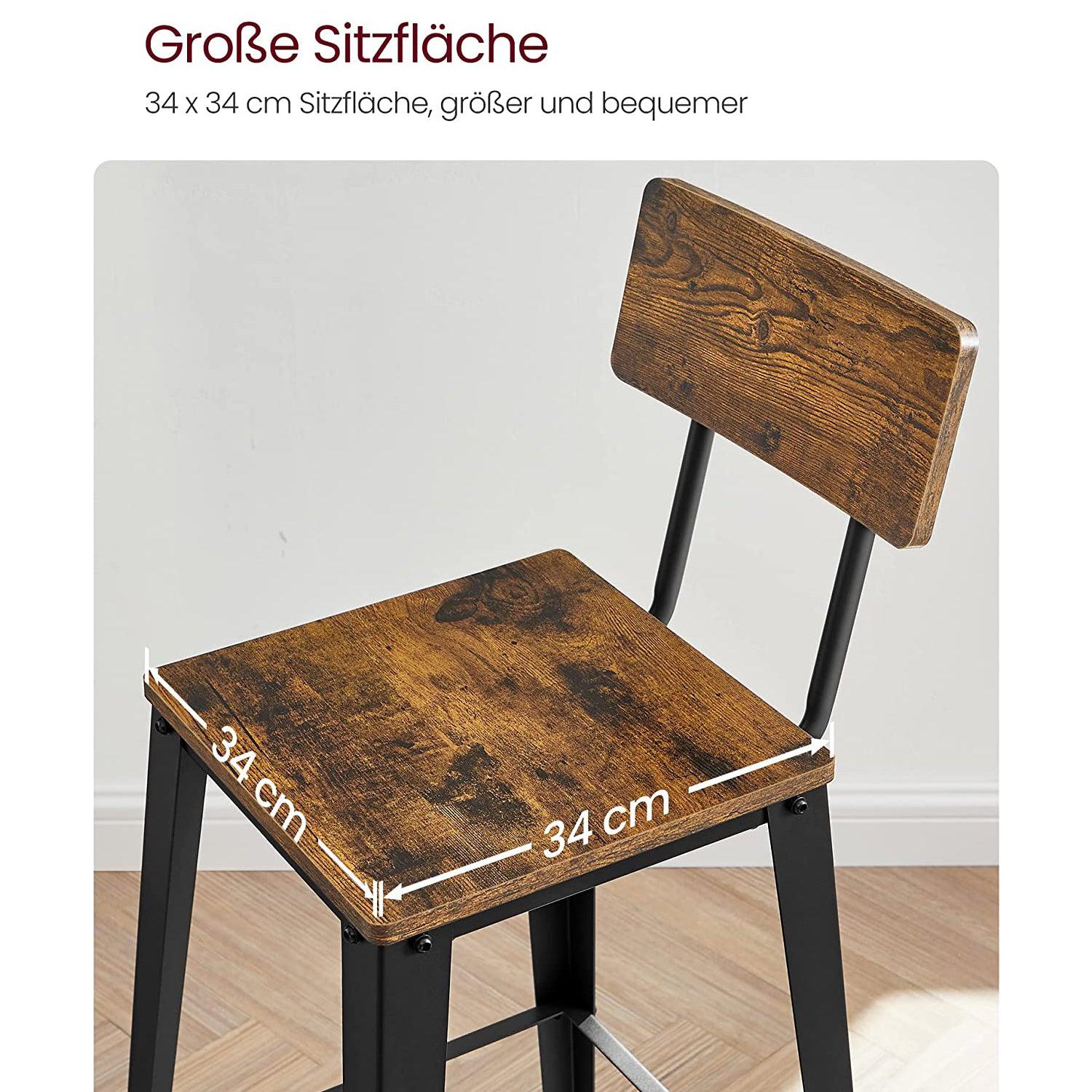 Set od 2 barske stolice s naslonom, rustično smeđe i crne | VASAGLE-vitahome.hr