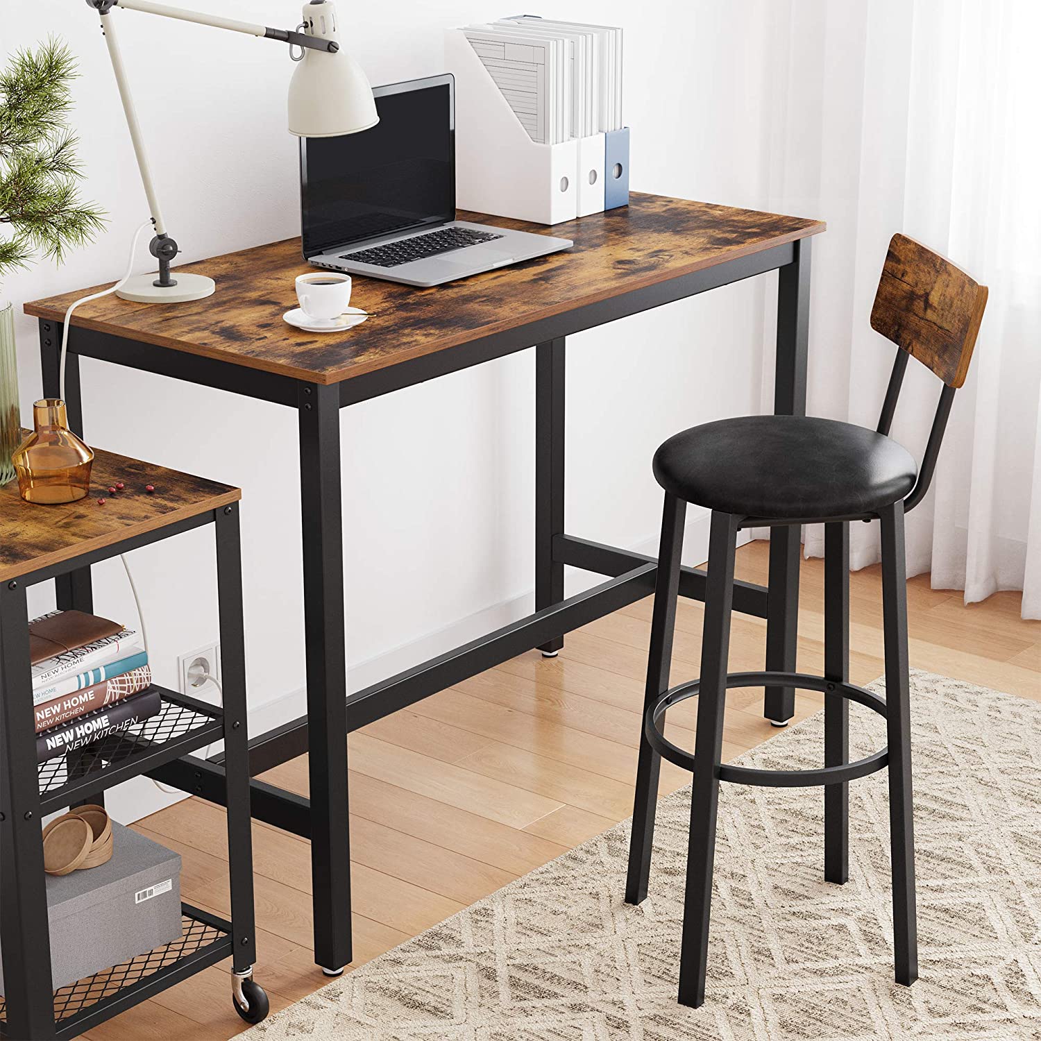 Set od 2 barske stolice s naslonom za noge, 39 x 100 x 39 cm, smeđa i crna | VASAGLE-vitahome.hr