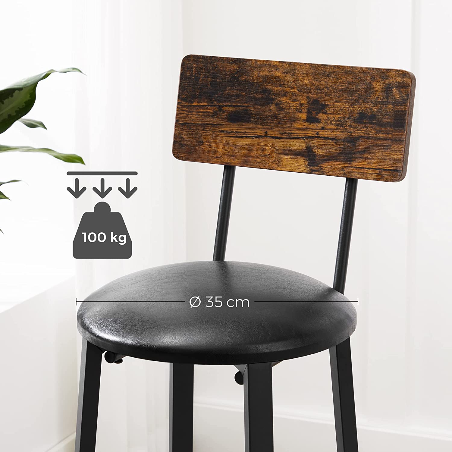 Set od 2 barske stolice s naslonom za noge, 39 x 100 x 39 cm, smeđa i crna | VASAGLE-vitahome.hr
