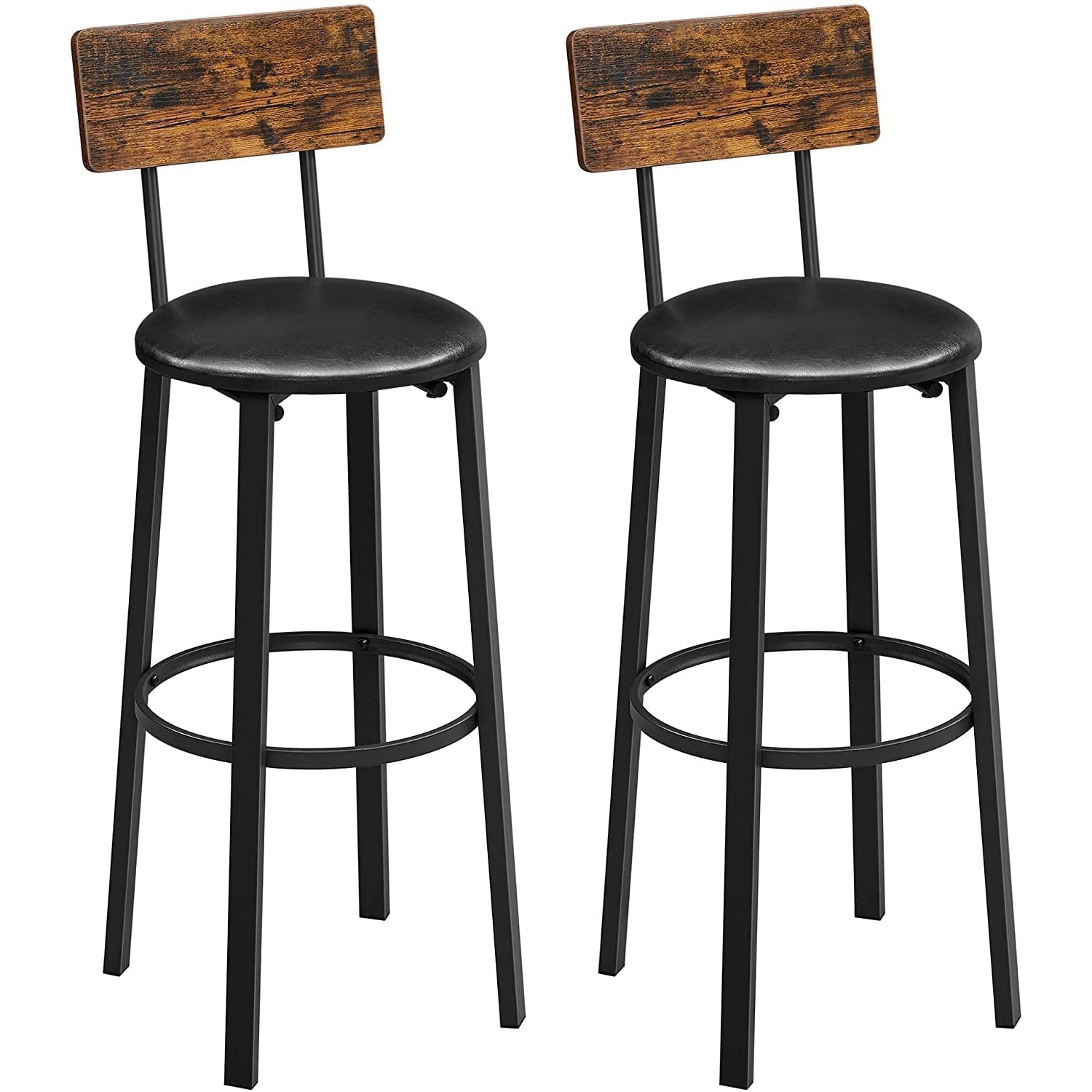 Set od 2 barske stolice s naslonom za noge, 39 x 100 x 39 cm, smeđa i crna | VASAGLE-vitahome.hr