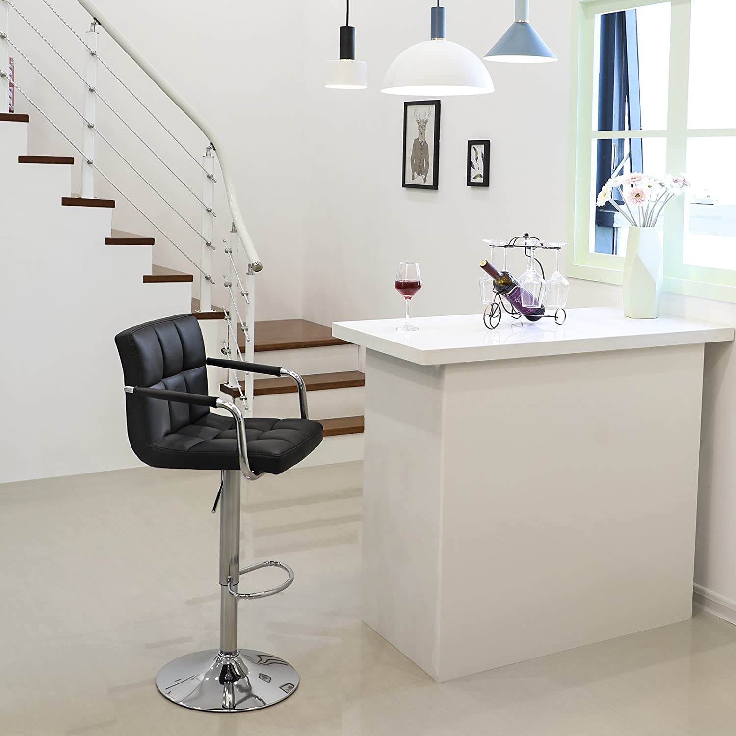 Set od 2 barske stolice s rukonaslonima , podesive po visi, crne | SONGMICS-vitahome.hr