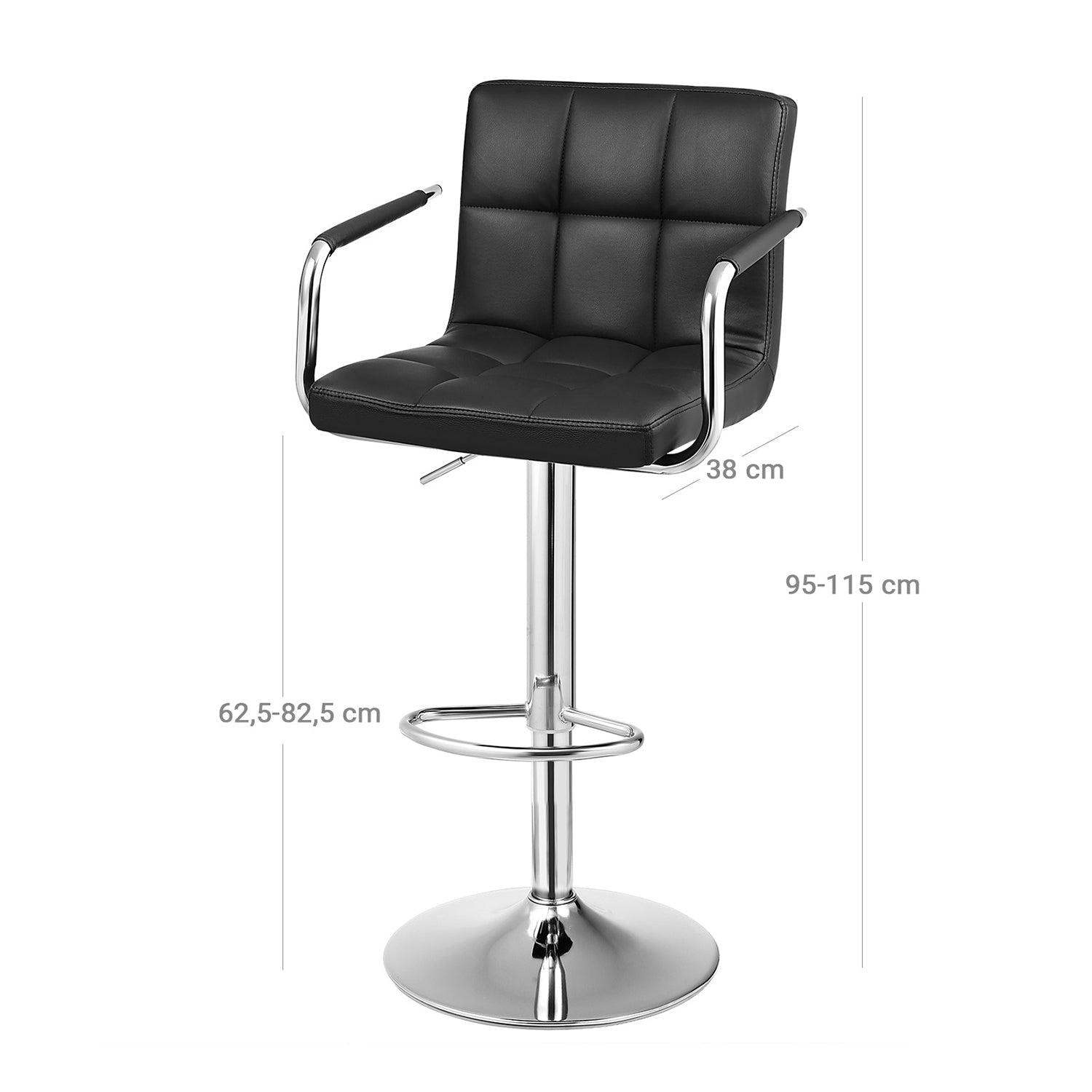 Set od 2 barske stolice s rukonaslonima , podesive po visi, crne | SONGMICS-vitahome.hr