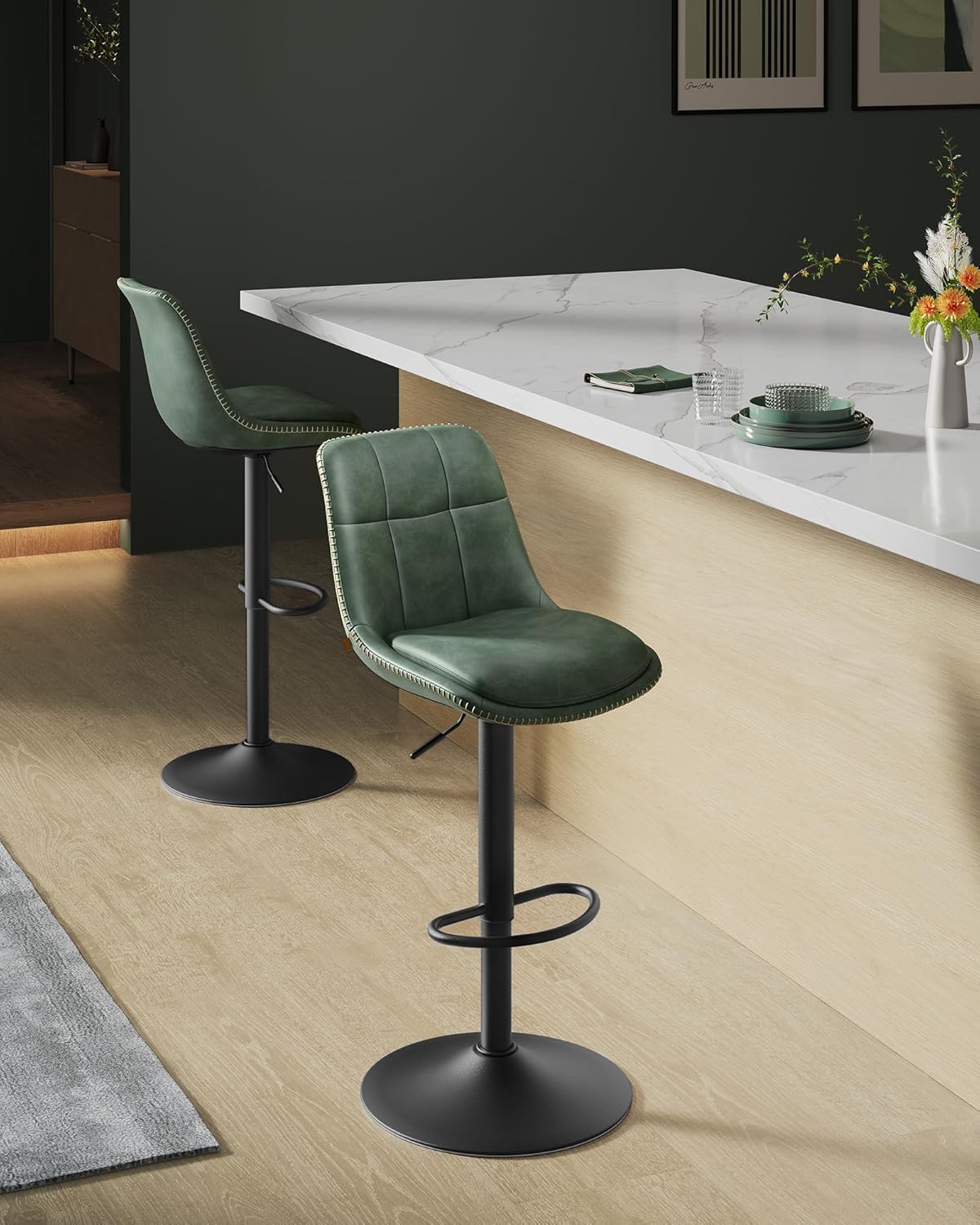 Set od 2 barske stolice sa naslonom, 44 x 48 x (90-112) cm, šumsko zelena | VASAGLE-VASAGLE-Vita Home