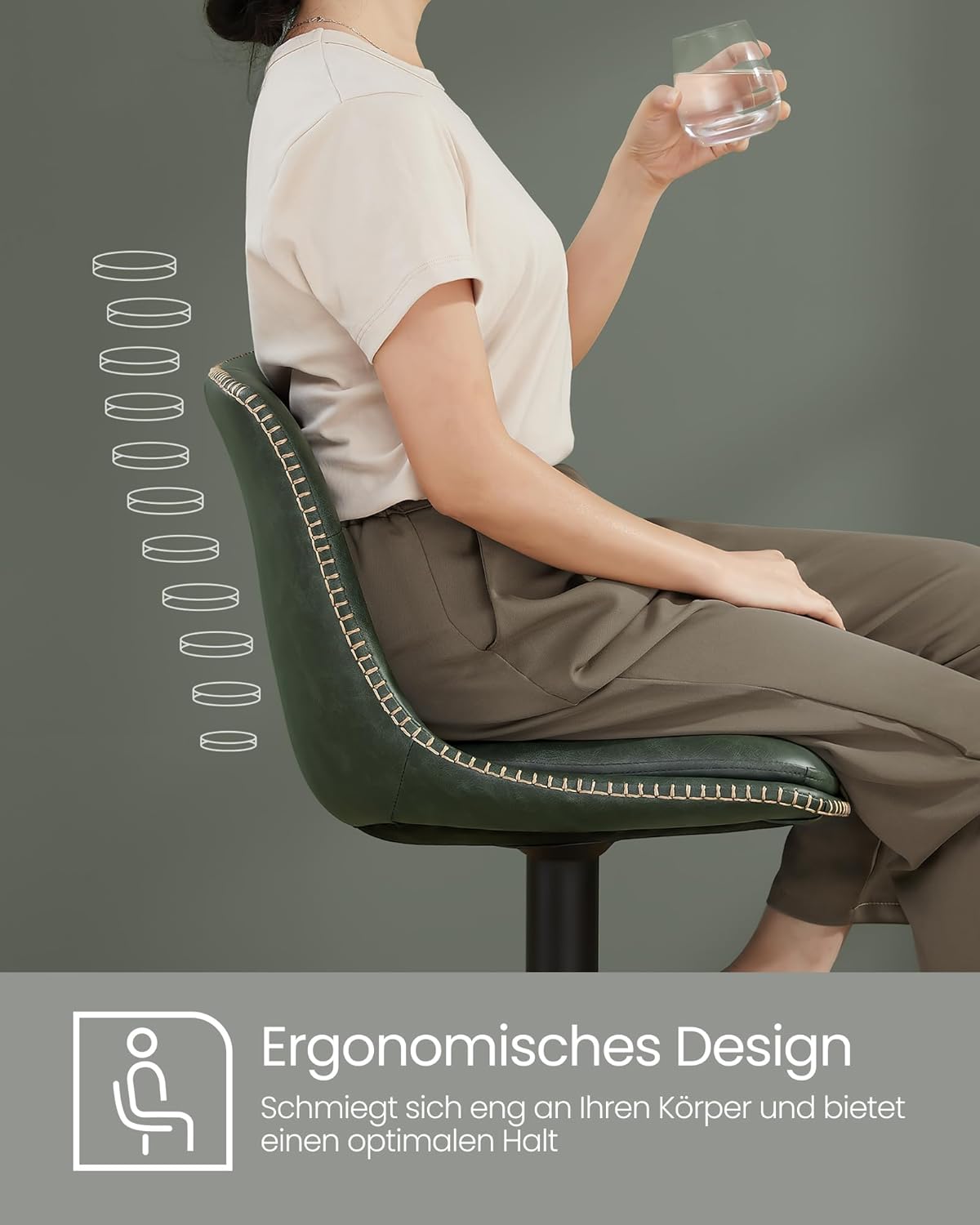 Set od 2 barske stolice sa naslonom, 44 x 48 x (90-112) cm, šumsko zelena | VASAGLE-VASAGLE-Vita Home