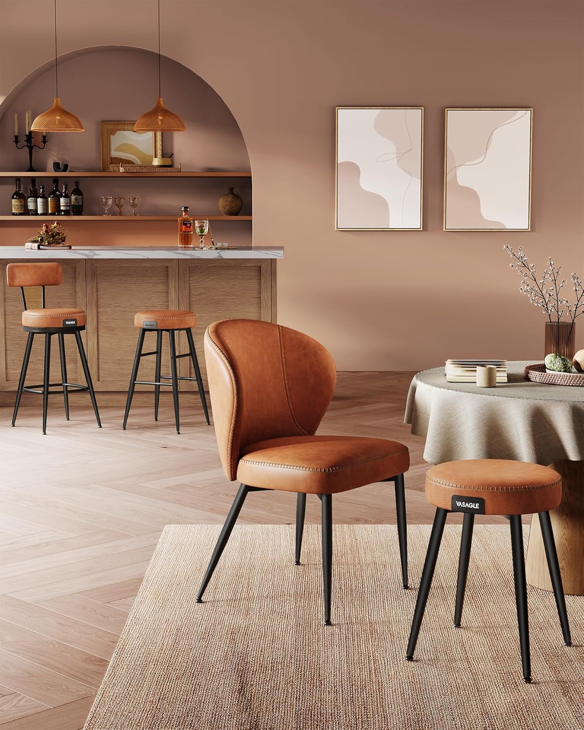 Set od 2 barske stolice sa naslonom, visine 65 cm, smeđe boje | VASAGLE-VASAGLE-Vita Home